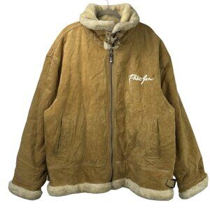 VTG Phat Farm Coat Men 5XL Brown Suede Gen.Leather Faux Fur Sherpa Heavy Hip Hop